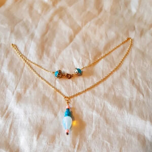 Opalite and turquoise and coral boho victorian  style drop necklace